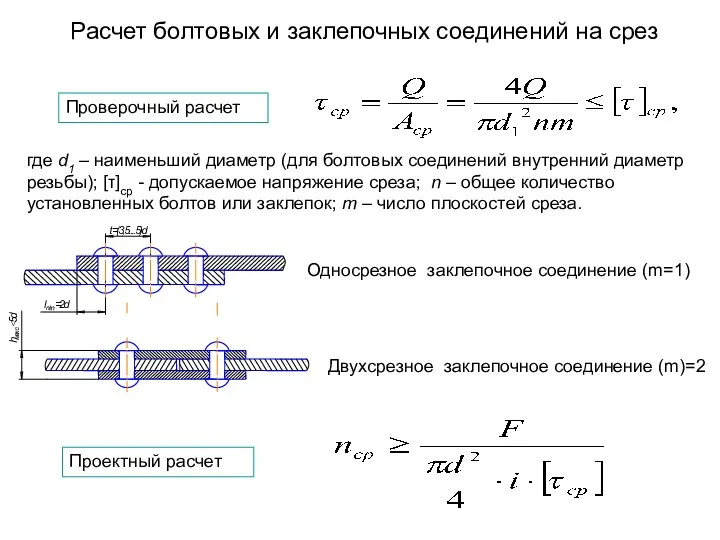 Расчет болтовых и заклепочных соединений на срез где d1 – наименьший