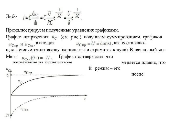 Либо Проиллюстрируем полученные уравнения графиками. График напряжения (см. рис.) полу чаем