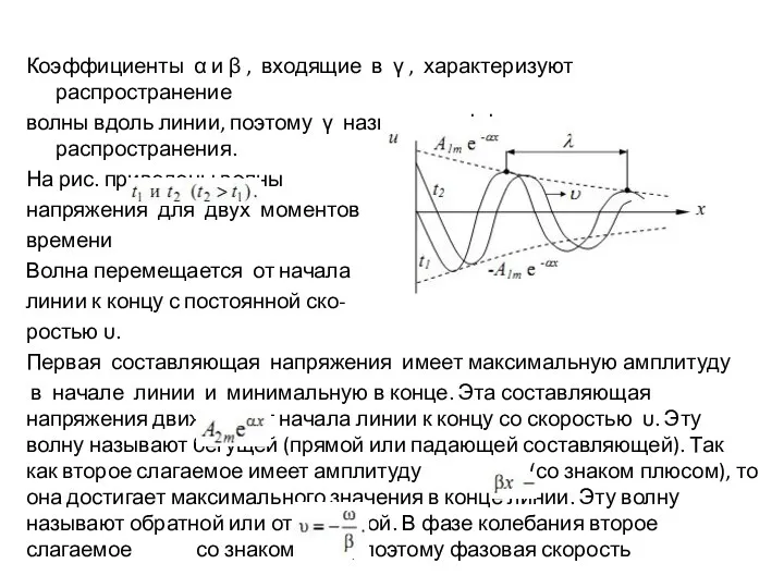 Коэффициенты α и β , входящие в γ , характеризуют распространение