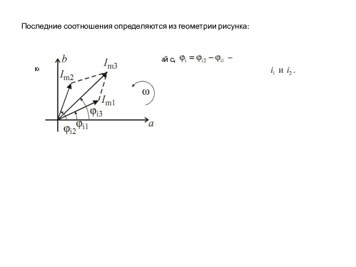 Последние соотношения определяются из геометрии рисунка: фазовый сдвиг между колебаниями токов