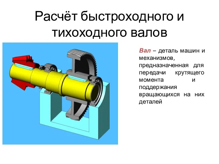 Расчёт быстроходного и тихоходного валов Вал – деталь машин и механизмов,