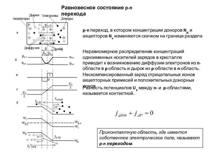 Равновесное состояние p-n перехода p-n переход, в котором концентрации доноров Nд