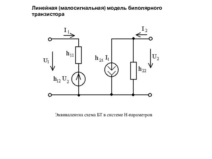 Линейная (малосигнальная) модель биполярного транзистора Эквивалентна схема БТ в системе Н-параметров