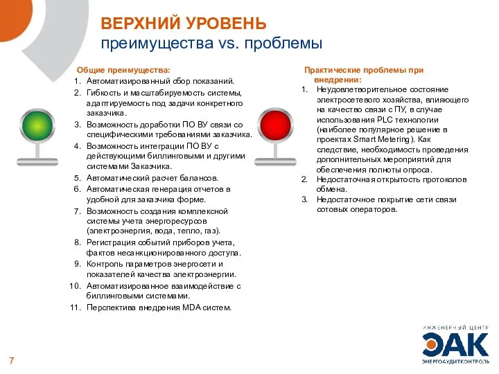 ВЕРХНИЙ УРОВЕНЬ преимущества vs. проблемы Общие преимущества: Автоматизированный сбор показаний. Гибкость