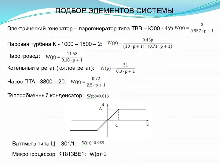 ПОДБОР ЭЛЕМЕНТОВ СИСТЕМЫ Электрический генератор – парогенератор типа ТВВ – Ю00