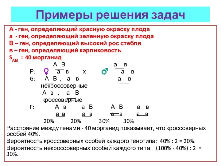 Примеры решения задач А - ген, определяющий красную окраску плода а