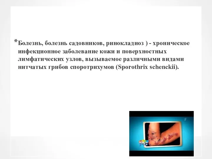 Болезнь, болезнь садовников, ринокладиоз ) - хроническое инфекционное заболевание кожи и