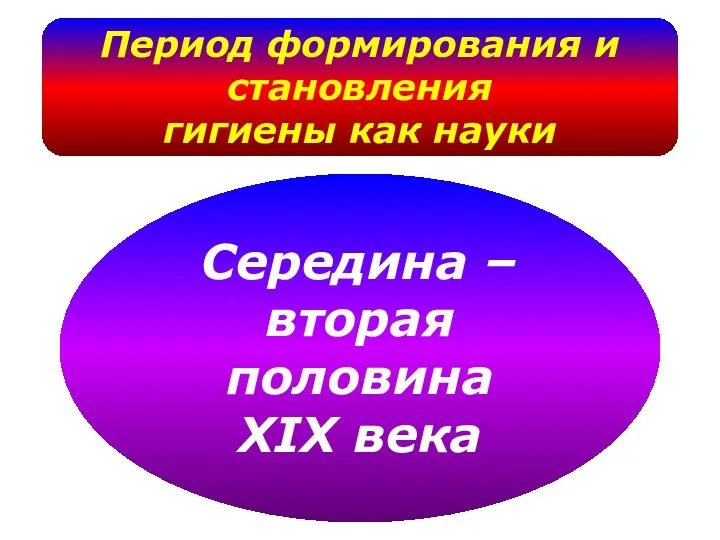 Период формирования и становления гигиены как науки Середина – вторая половина XIX века