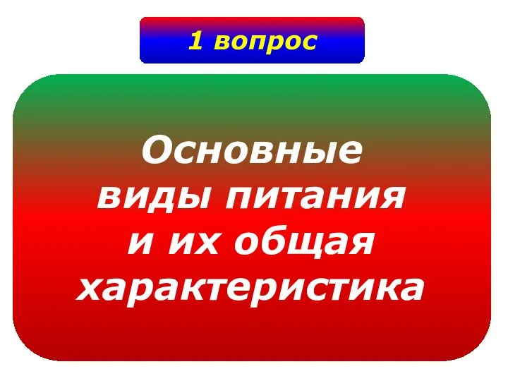 1 вопрос Основные виды питания и их общая характеристика