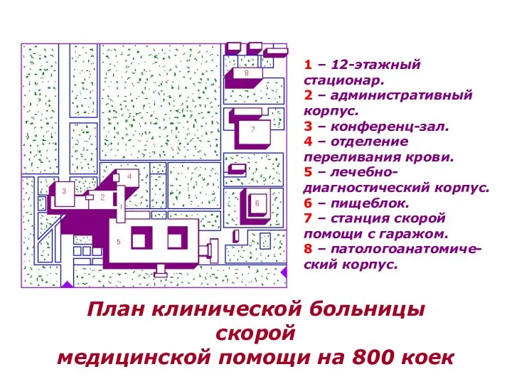 План клинической больницы скорой медицинской помощи на 800 коек 1 –