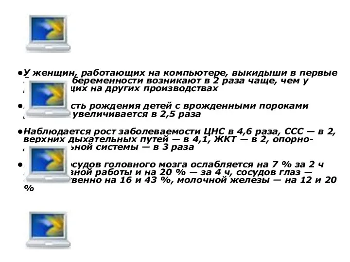 У женщин, работающих на компьютере, выкидыши в первые 3 месяца беременности