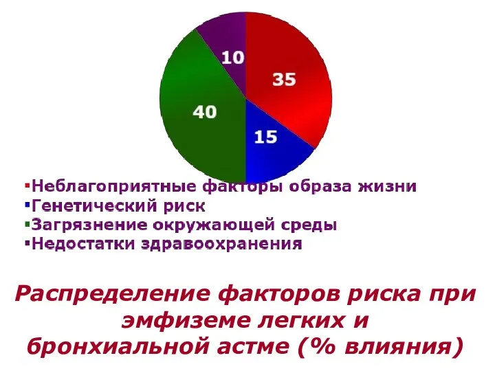 Распределение факторов риска при эмфиземе легких и бронхиальной астме (% влияния)