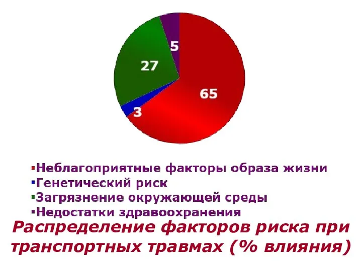 Распределение факторов риска при транспортных травмах (% влияния)