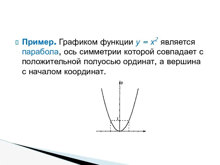 Пример. Графиком функции у = х2 является парабола, ось симметрии которой