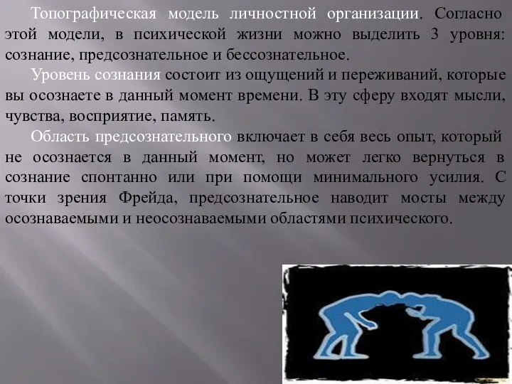 Топографическая модель личностной организации. Согласно этой модели, в психической жизни можно