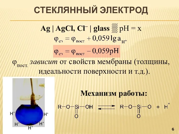 СТЕКЛЯННЫЙ ЭЛЕКТРОД Ag | AgCl, Cl‒ | glass ▒ pH =