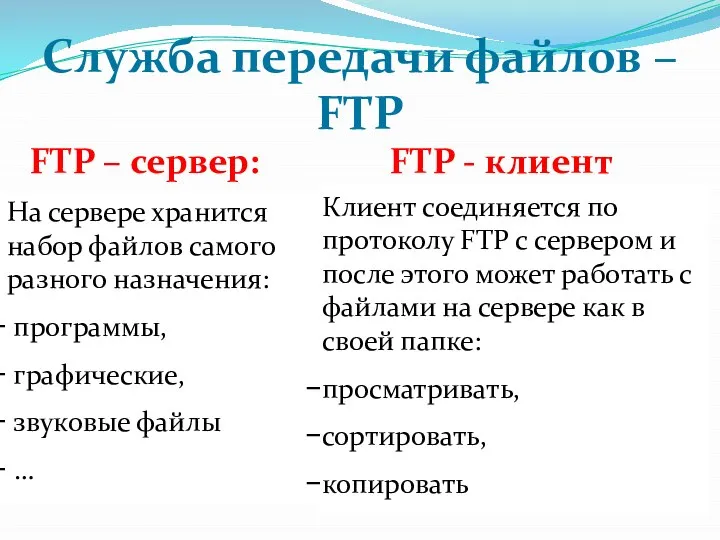 На сервере хранится набор файлов самого разного назначения: программы, графические, звуковые