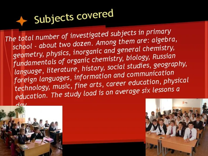 Subjects covered The total number of investigated subjects in primary school