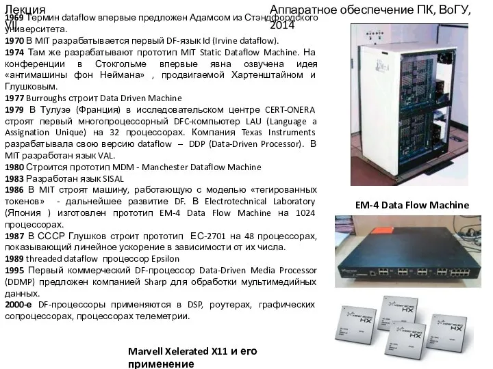 Аппаратное обеспечение ПК, ВоГУ, 2014 Лекция VII 1969 Термин dataflow впервые