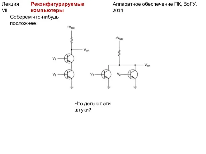 Аппаратное обеспечение ПК, ВоГУ, 2014 Лекция VII Соберем что-нибудь посложнее: Реконфигурируемые компьютеры Что делают эти штуки?