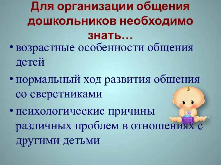 Для организации общения дошкольников необходимо знать… возрастные особенности общения детей нормальный