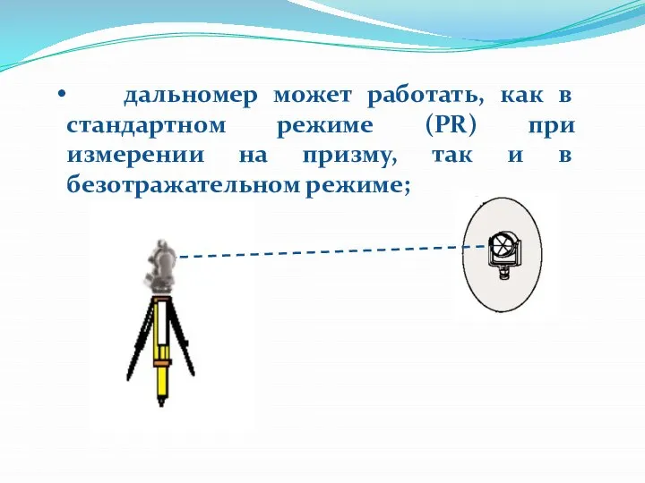 дальномер может работать, как в стандартном режиме (PR) при измерении на