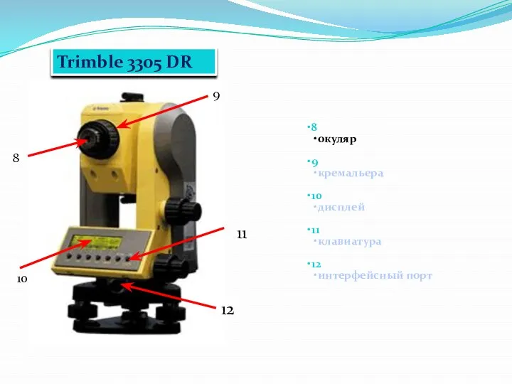 Trimble 3305 DR 8 окуляр 9 кремальера 10 дисплей 11 клавиатура