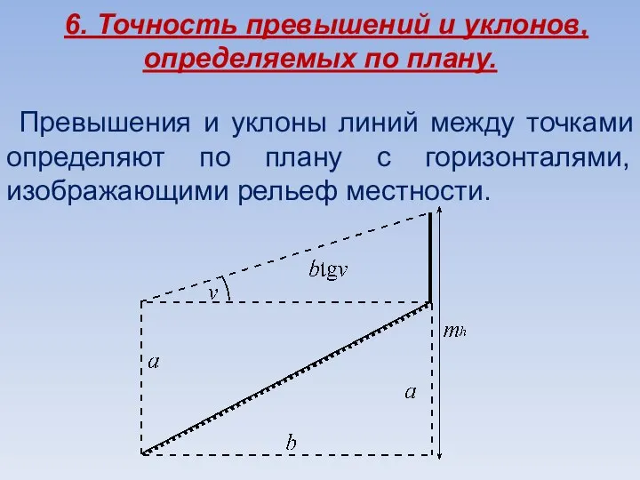 6. Точность превышений и уклонов, определяемых по плану. Превышения и уклоны