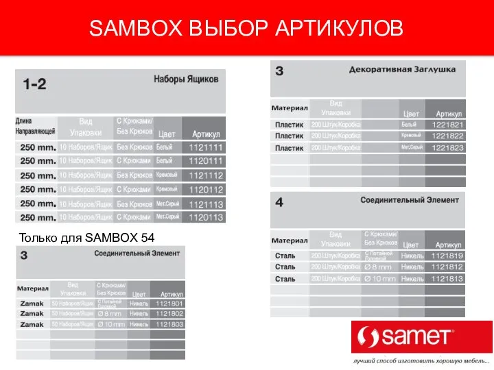 SAMBOX ВЫБОР АРТИКУЛОВ Только для SAMBOX 54