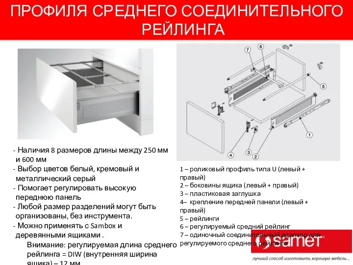 ПРОФИЛЯ СРЕДНЕГО СОЕДИНИТЕЛЬНОГО РЕЙЛИНГА Наличия 8 размеров длины между 250 мм