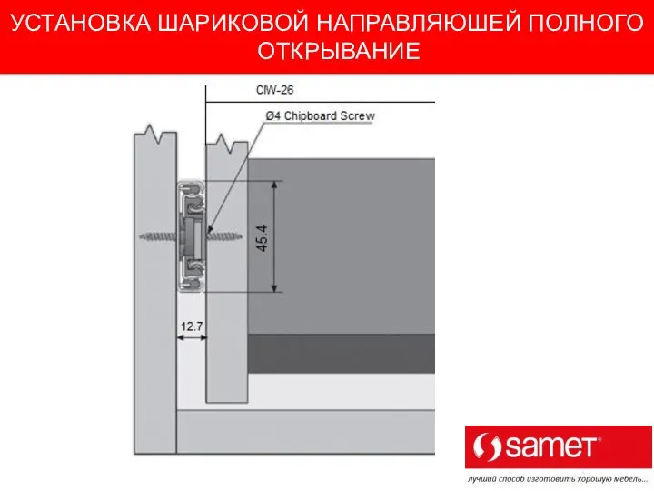 УСТАНОВКА ШАРИКОВОЙ НАПРАВЛЯЮШЕЙ ПОЛНОГО ОТКРЫВАНИЕ