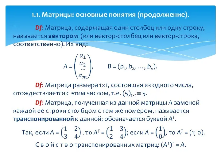 1.1. Матрицы: основные понятия (продолжение).