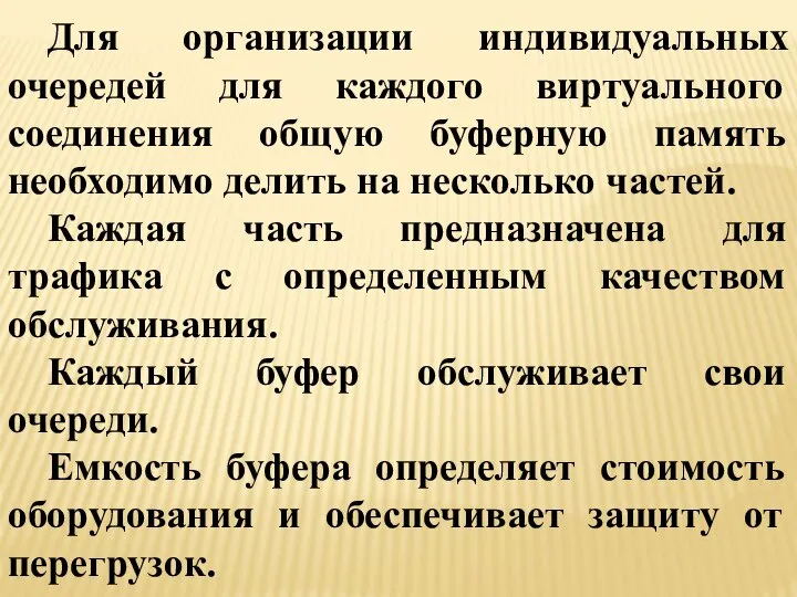 Для организации индивидуальных очередей для каждого виртуального соединения общую буферную память