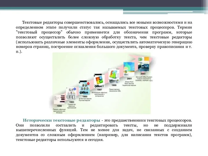 Текстовые редакторы совершенствовались, оснащались все новыми возможностями и на определенном этапе