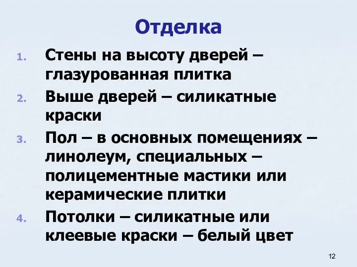 Отделка Стены на высоту дверей – глазурованная плитка Выше дверей –