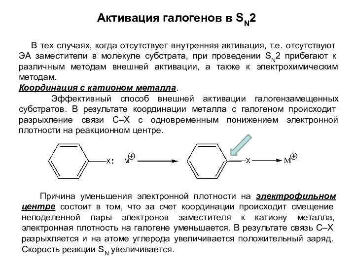 Активация галогенов в SN2 В тех случаях, когда отсутствует внутренняя активация,