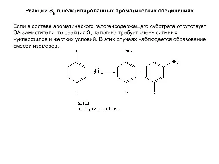 Реакции SN в неактивированных ароматических соединениях Если в составе ароматического галогенсодержащего