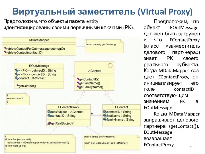 Проектирование. Структурный рефакторинг Виртуальный заместитель (Virtual Proxy) Предположим, что объект EOutMessage
