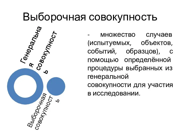 Выборочная совокупность - множество случаев (испытуемых, объектов, событий, образцов), с помощью