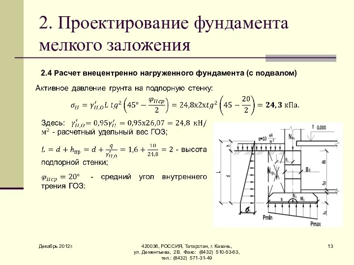 Декабрь 2012г. 420036, РОССИЯ, Татарстан, г. Казань, ул. Дементьева, 2В. Факс: