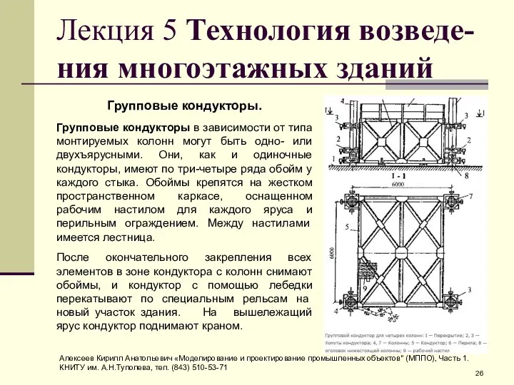 Лекция 5 Технология возведе-ния многоэтажных зданий Групповые кондукторы. Групповые кондукторы в