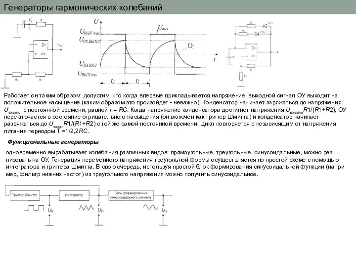 Генераторы гармонических колебаний Работает он таким образом: допустим, что когда впервые