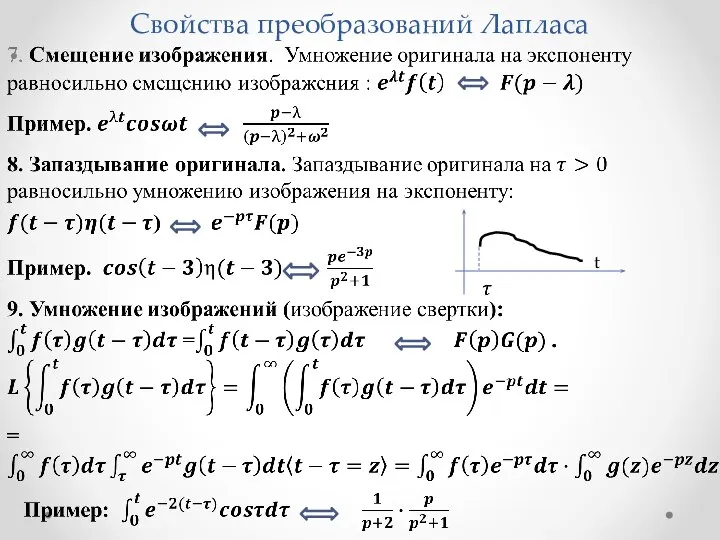 Свойства преобразований Лапласа t