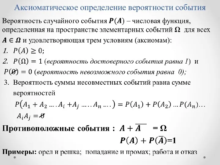 Аксиоматическое определение вероятности события