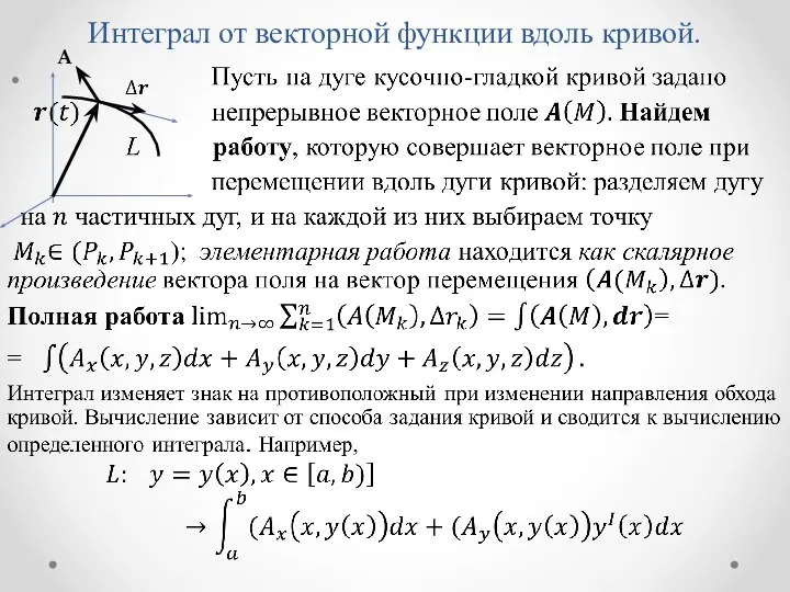 Интеграл от векторной функции вдоль кривой. A