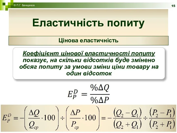 Еластичність попиту Цінова еластичність © П.Г. Банщиков