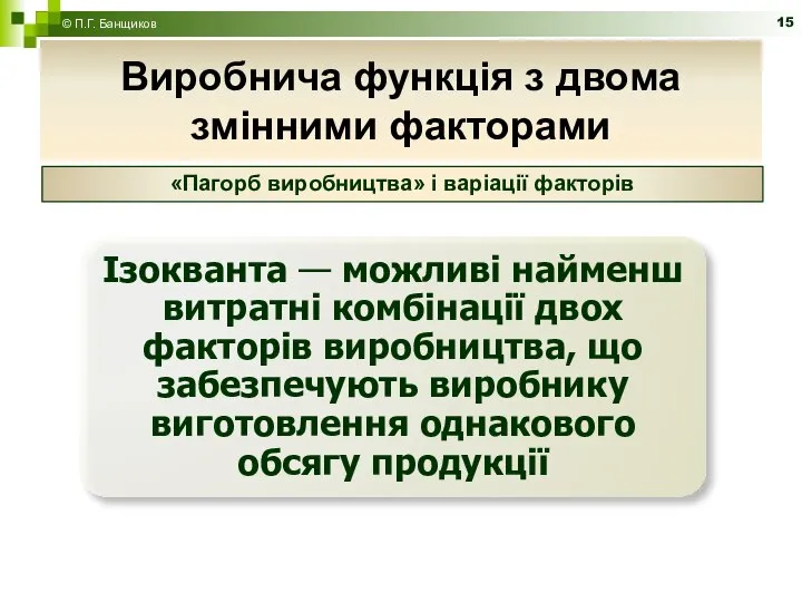 Виробнича функція з двома змінними факторами © П.Г. Банщиков «Пагорб виробництва» і варіації факторів