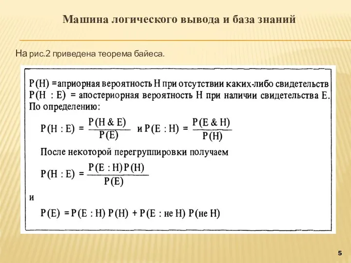 Машина логического вывода и база знаний На рис.2 приведена теорема байеса.