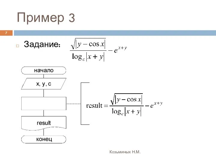 Пример 3 Козьминых Н.М. Задание: