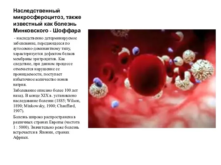Наследственный микросфероцитоз, также известный как болезнь Минковского - Шоффара - наследственно